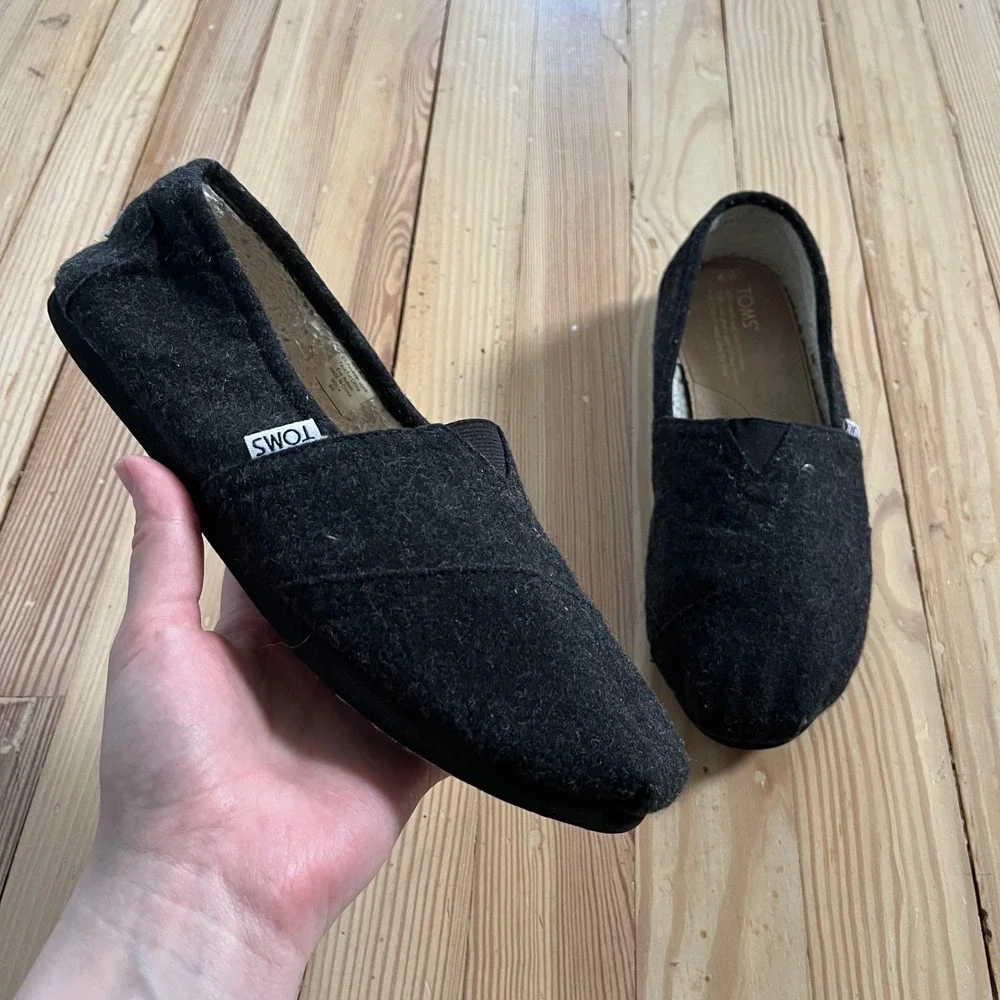 TOMS Womens Black Wool Felt Alpargata Casual Comfort Slip On Shoes Flats Size 9M